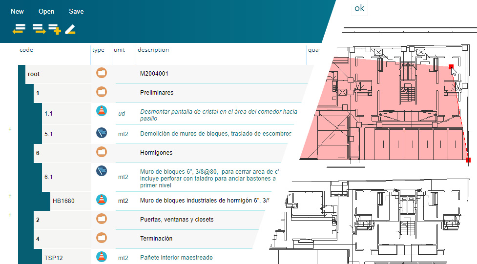 vista del area de trabajo para presupuestos